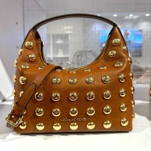 NWT Michael Kors Ember Small Embellished Pebbled Leather Messenger Bag Luggage